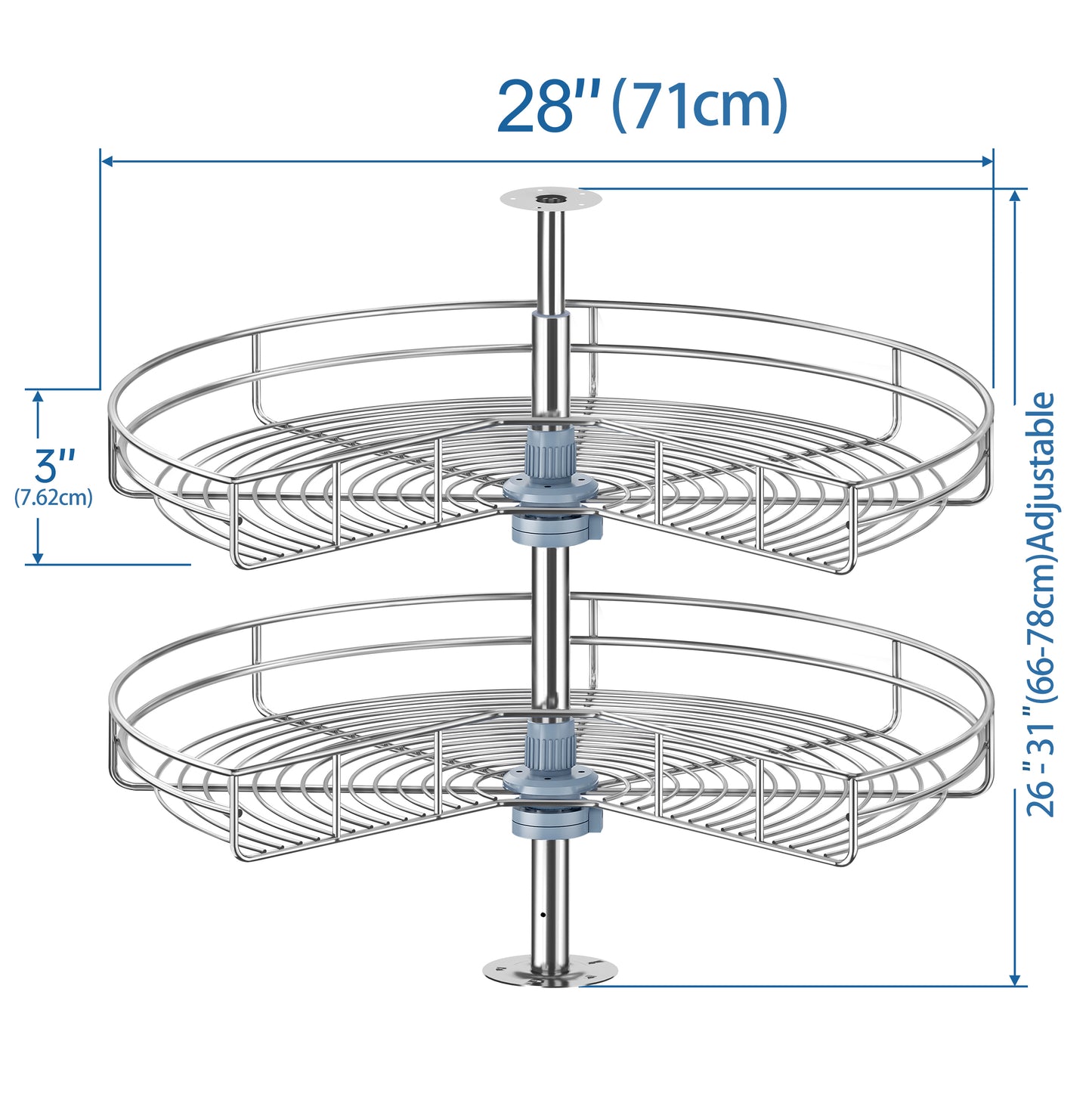 JOWBOOW 28" Corner Cabinet Lazy Susan Turntable Kitchen, 270° Chrome Rotating Storage Rack Replacement Shelf for Blind Cabinet